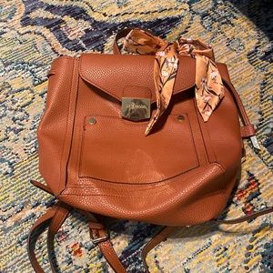 Steve Madden Cognac Faux Leather Mini Drawstring Backpack